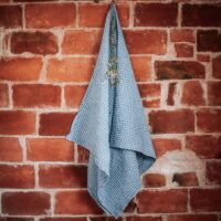 Waffle Towel With Blue And White Squares