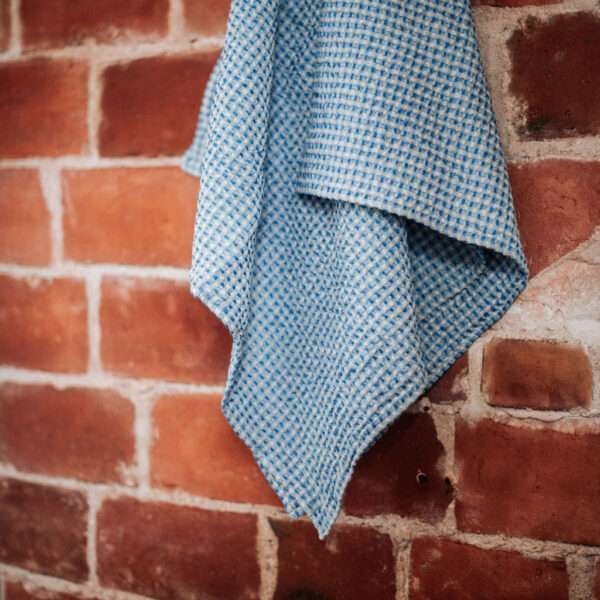 Waffle Towel With Blue And White Squares Waffle Towel With Blue And White Squares