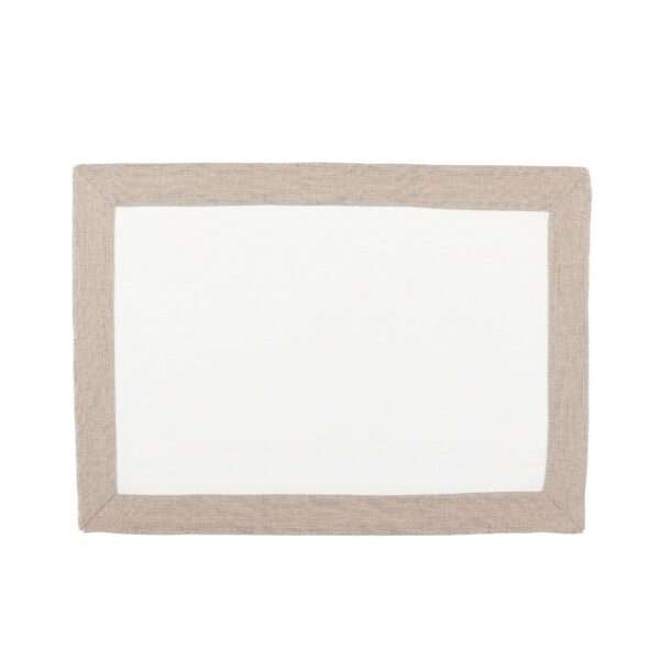 Classic White Linen Placemat with Grey Border Classic White Linen Placemat with Grey Border