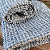 Half-linen Waffle Towel With Blue And White Squares