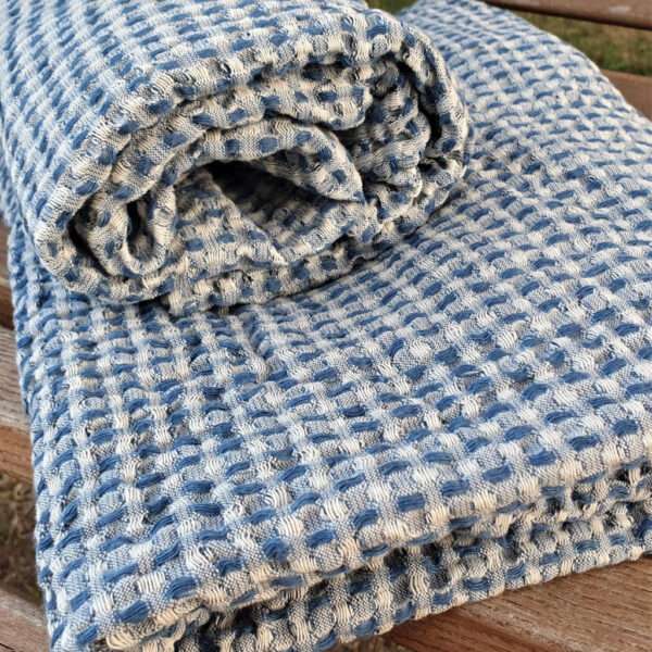 Half-linen Waffle Towel With Blue And White Squares Half-linen Waffle Towel With Blue And White Squares