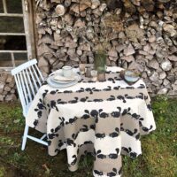 Black Cats Round Linen Tablecloth