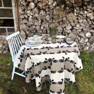 Black Cats Round Linen Tablecloth