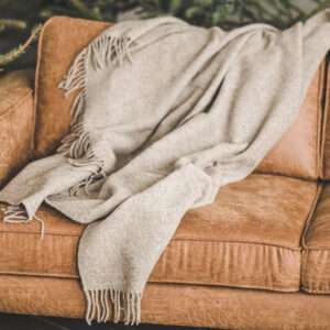 Beige Wool Throw with Fringes