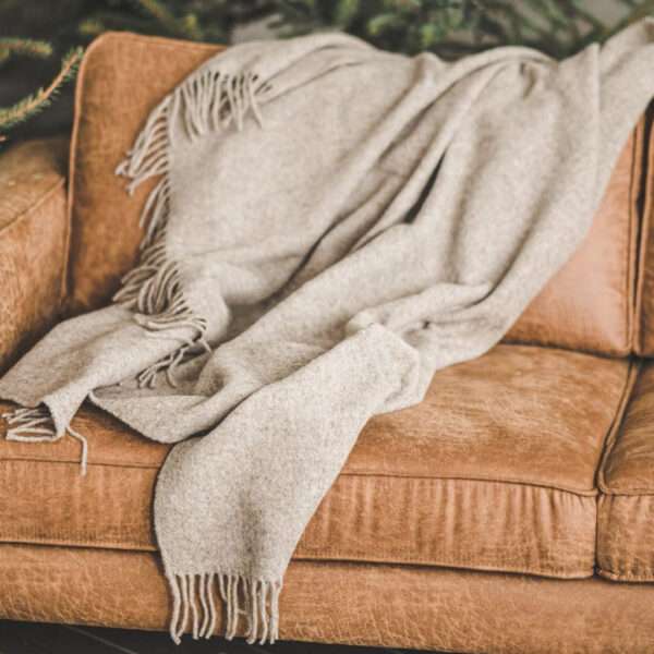 Beige Wool Throw with Fringes