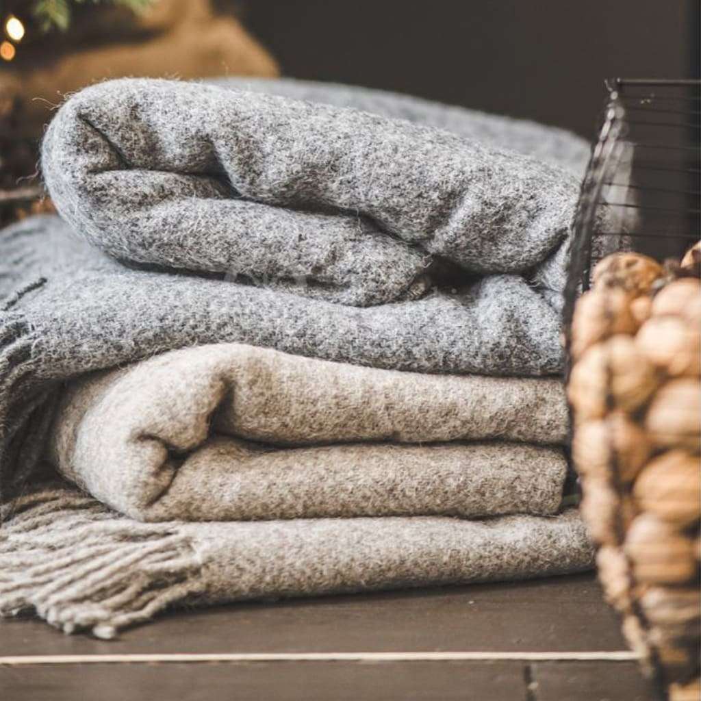 Beige Wool Throw with Fringes