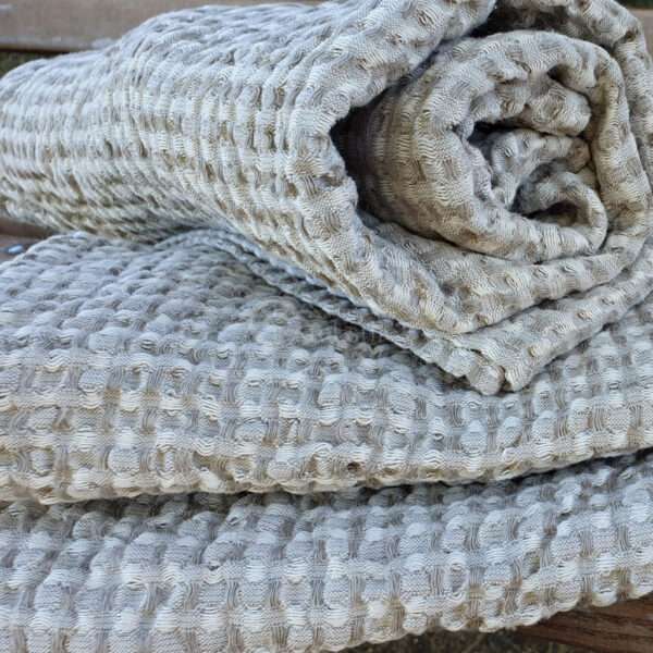 Half-linen Waffle Towel With Beige And White Squares Half-linen Waffle Towel With Beige And White Squares