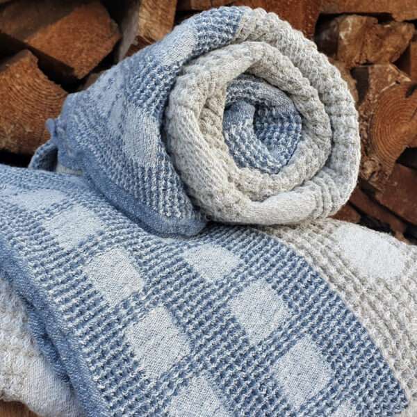 Half-linen Waffle Towel With Blue Squares