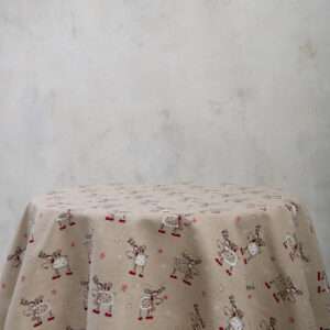 Christmas Moose Round Linen Tablecloth