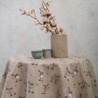 Christmas Moose Round Linen Tablecloth