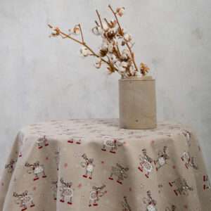 Christmas Moose Round Linen Tablecloth