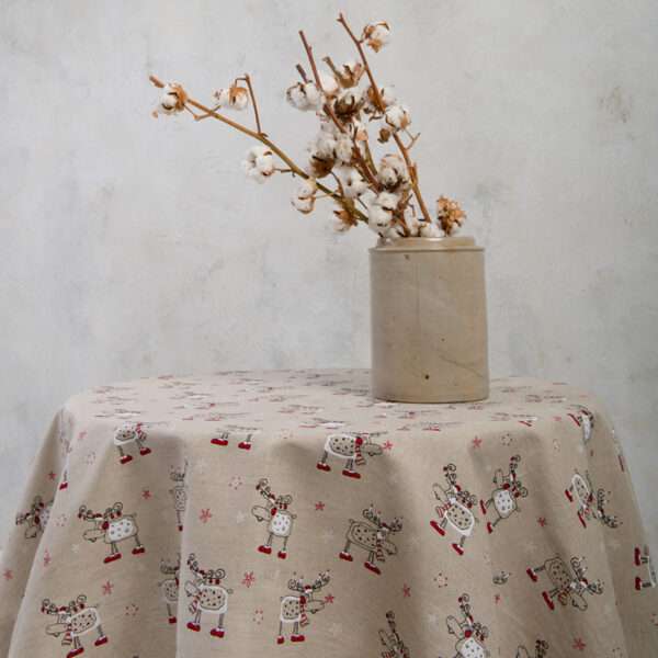Christmas Moose Round Linen Tablecloth Christmas Moose Round Linen Tablecloth