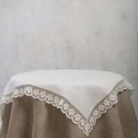 Classic White Linen Tablecloth with Lace