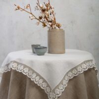 Classic White Linen Tablecloth with Lace
