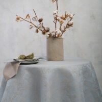 Grey Blue Paisley Round Linen Tablecloth