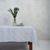Light Blue Paisley Linen Tablecloth
