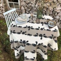 Black Cats Round Linen Tablecloth