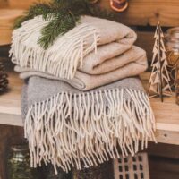 Wool Throw with Fringes "Terra Grey"