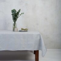 Grey Blue Paisley Linen Tablecloth