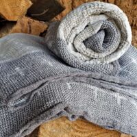 Half-linen Waffle Towel In Black and Grey
