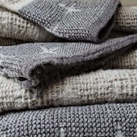 Half-linen Waffle Towel In Black and Grey