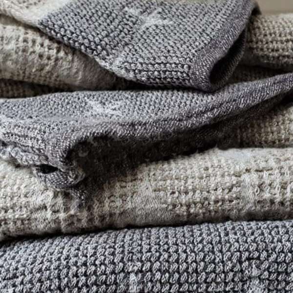 Half-linen Waffle Towel In Black and Grey Half-linen Waffle Towel In Black and Grey