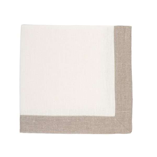 Classic White Linen Napkin with Grey Border