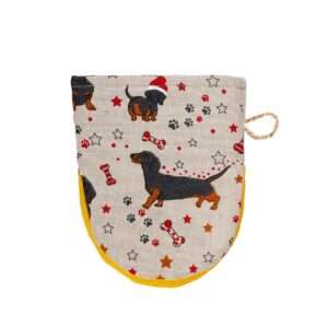 Christmas Dachshund Linen Mitten
