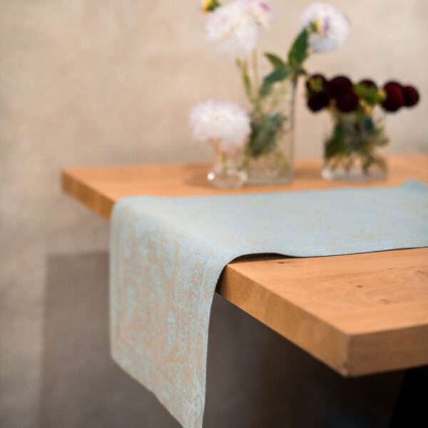 Classic Grey Blue Paisley Linen Runner Classic Grey Blue Paisley Linen Runner