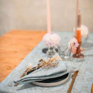 Classic Grey Blue Paisley Linen Runner