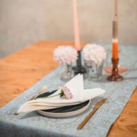 Classic Grey Blue Paisley Linen Runner