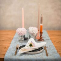 Classic Grey Blue Paisley Linen Runner