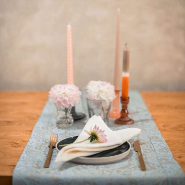 Classic Grey Blue Paisley Linen Runner