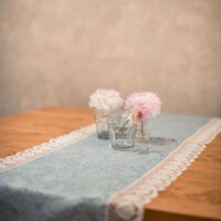Classic Light Blue Linen Runner with Lace