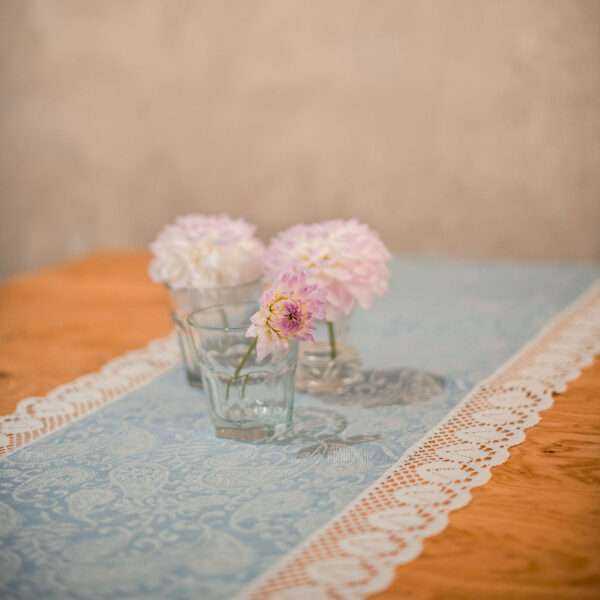 Classic Light Blue Linen Runner with Lace Classic Light Blue Linen Runner with Lace