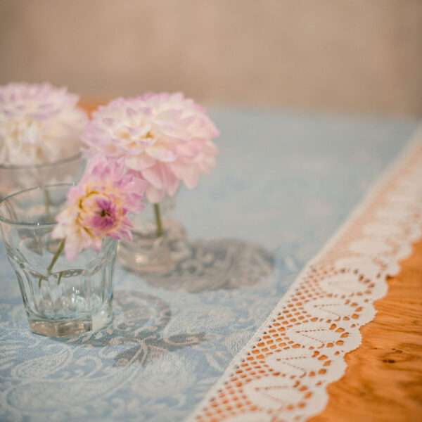 Classic Light Blue Linen Runner with Lace Classic Light Blue Linen Runner with Lace