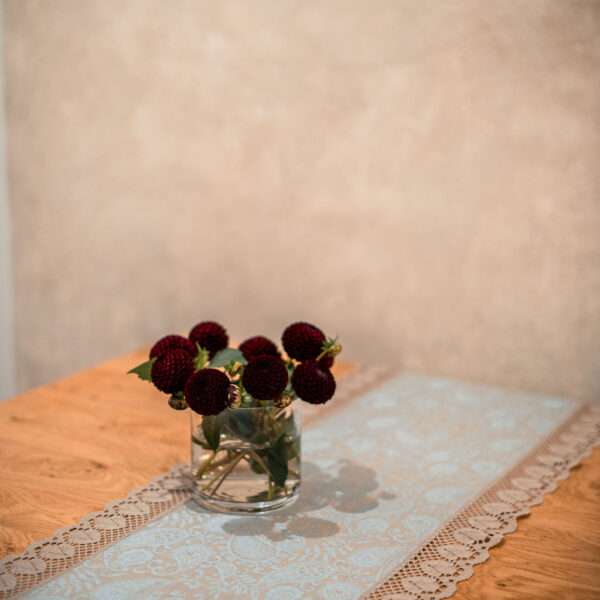 Classic Grey Blue Paisley Linen Runner with Lace Classic Grey Blue Paisley Linen Runner with Lace