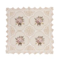 Cotton Crochet Lace with Ribbon Embroidered Linen Tablecloth - Flower Bouquet