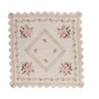Cotton Crochet Lace with Ribbon Embroidered Linen Tablecloth - Pink Roses