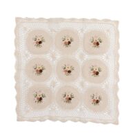Cotton Crochet Lace with Ribbon Embroidered Linen Tablecloth - 9 Flowers