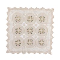 Cotton Crochet Lace with Ribbon Embroidered Linen Tablecloth - Round Flowers